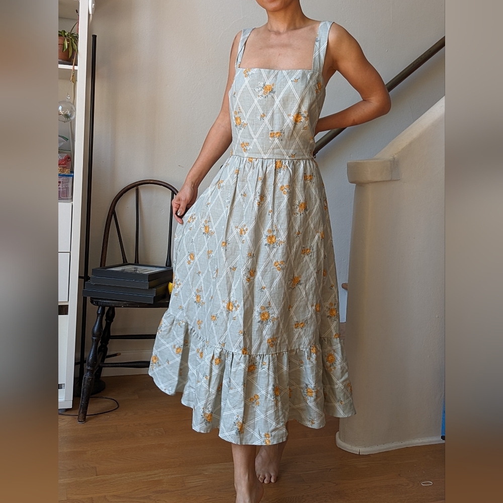 Reformation Celia Manet Linen Midi Dress